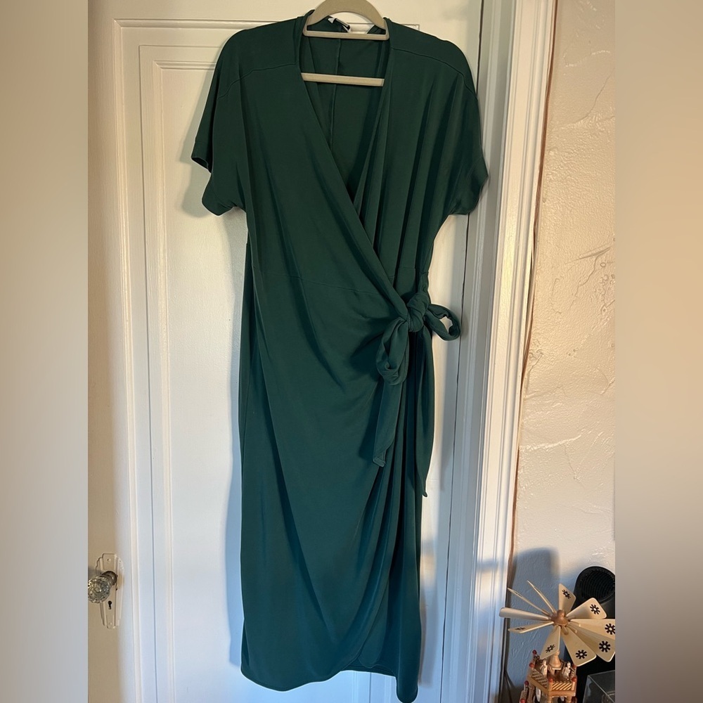 Monki Green Wrap Midi Maxi Dress XL | Modal Blend Scandinavian Minimalist